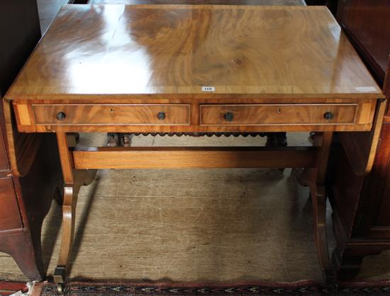 Sheraton revival mahogany and tulip wood banded sofa table(-)